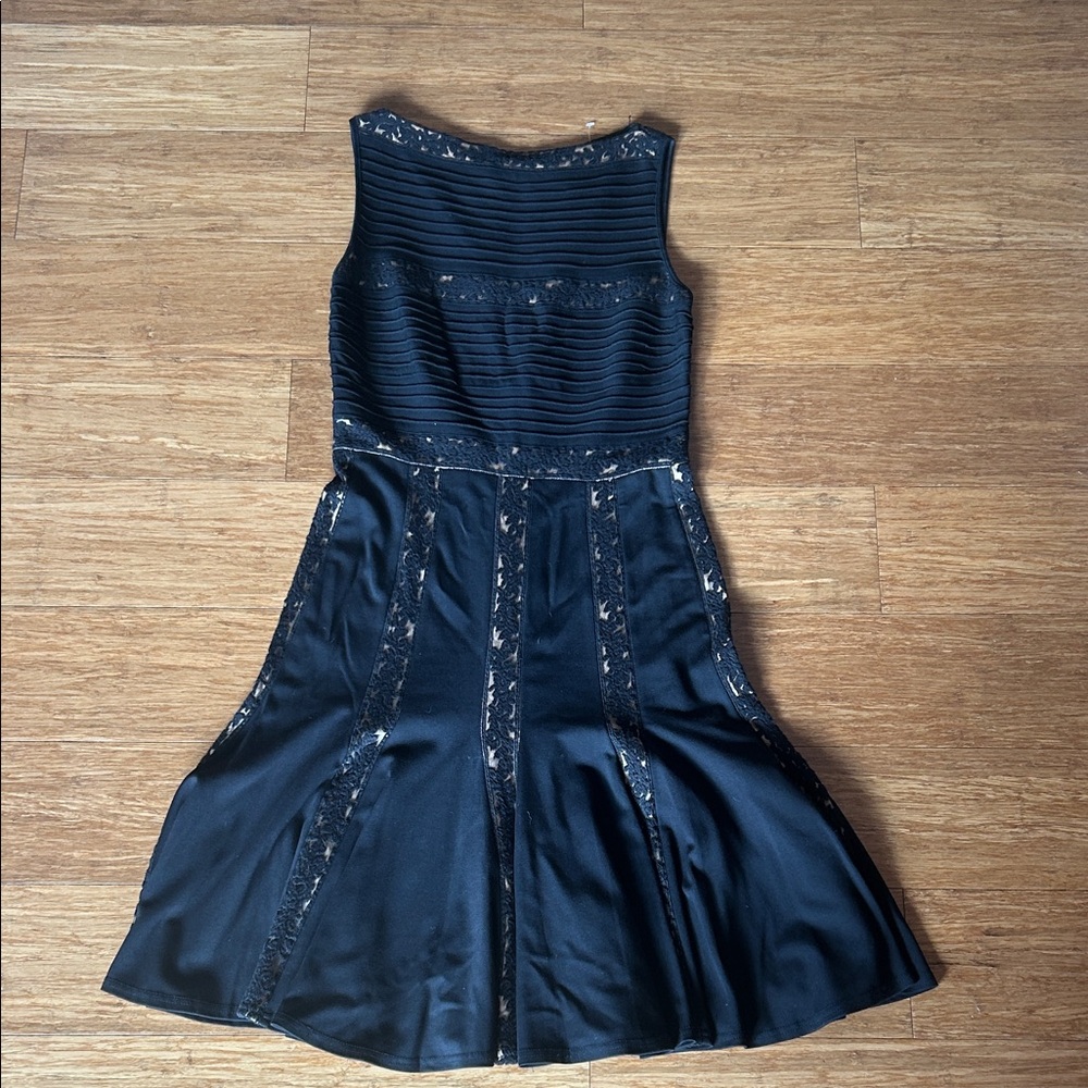 Tadashi Shoji Black Dress with Lace Accents